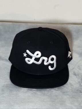 Lifted Research Group (LRG) Script Embroidered Logo Snapback Hat Color: Black/Wh